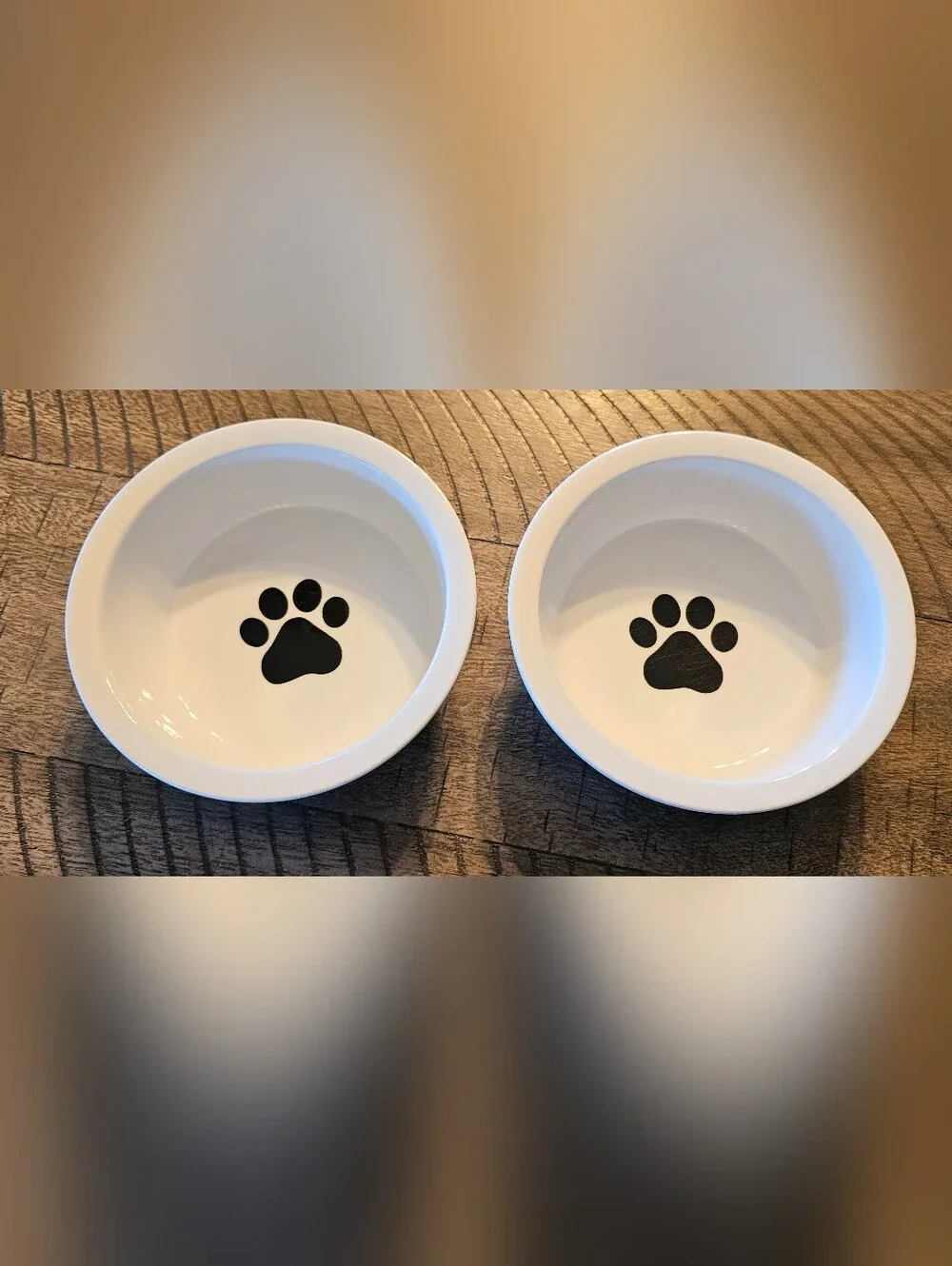 2 Ceramic Paw Print Pet Bowls Puppy Small Dog Cat 5.5